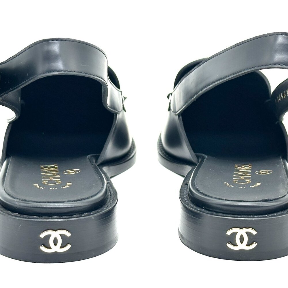 CHANEL 25P 2025 Crystal CC Logo Leather Slingback Flat Loafers Shoes Sandals - Picture 11 of 16